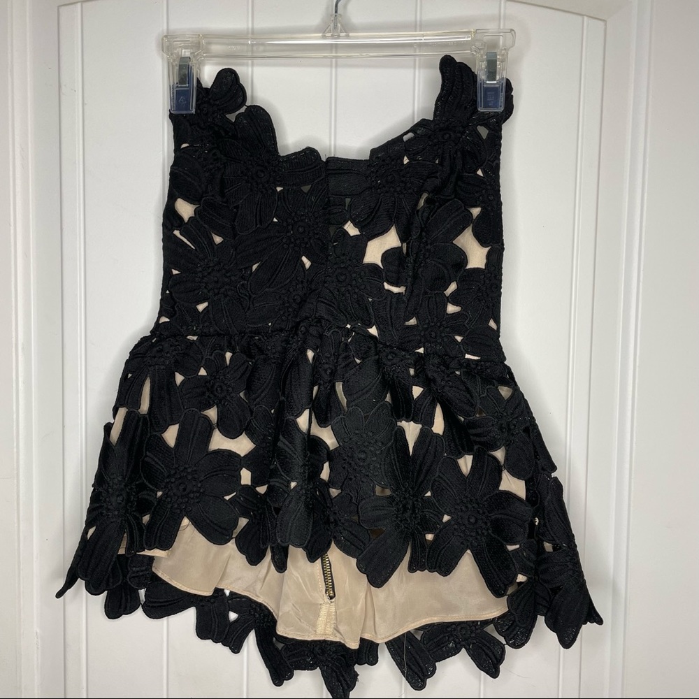 Stone Cold Fox Black Floral Appliqué Lace Tank Top with Nude Lining